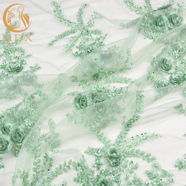 Symmetrical Bridal Embroidered Lace Fabric / Lace Material For Wedding Dresses