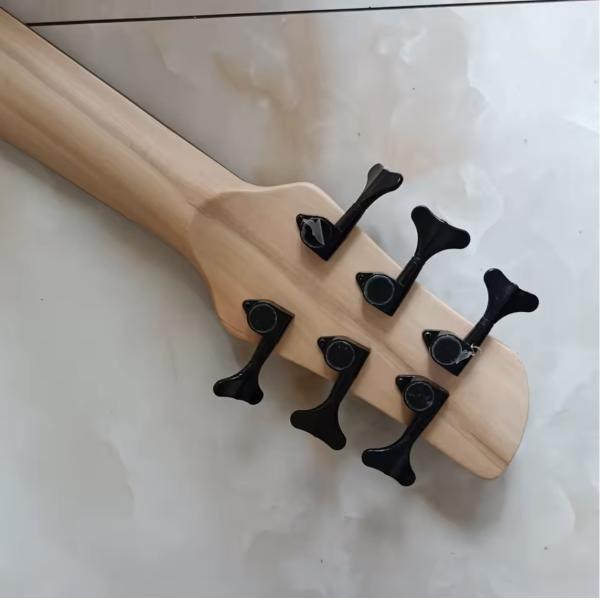 Custom 6 Strings Natural Ash Burl Spalted Maple Top Neck Through Body Electric Bass Guitar Black Imported Hardware, Accept Bass OEM