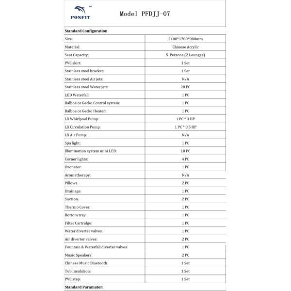 PFDJJ 07 Whirlpool Spa Tub Massage Function for Garden Application