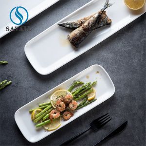 Rectangle Plain Bright White Savall Porcelain Plates Dishwasher Safe