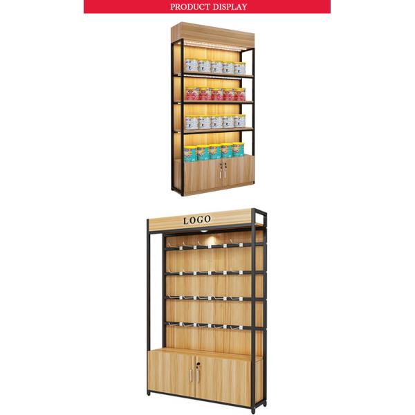 Customizable Single-Sided Supermarket Shelf with Metal and Wood