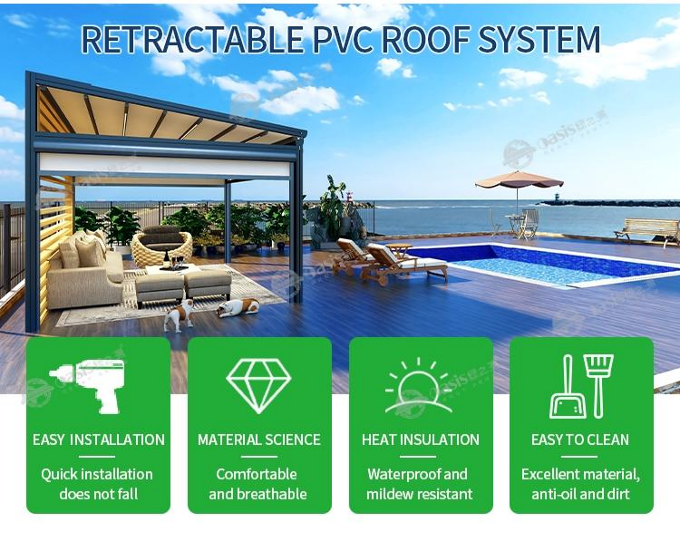 Retractable Windproof Canopy Ultra-Lightweight Aluminum Pergola Customizable Outdoor Sunshade Retractable Roof Pergola Gazebo