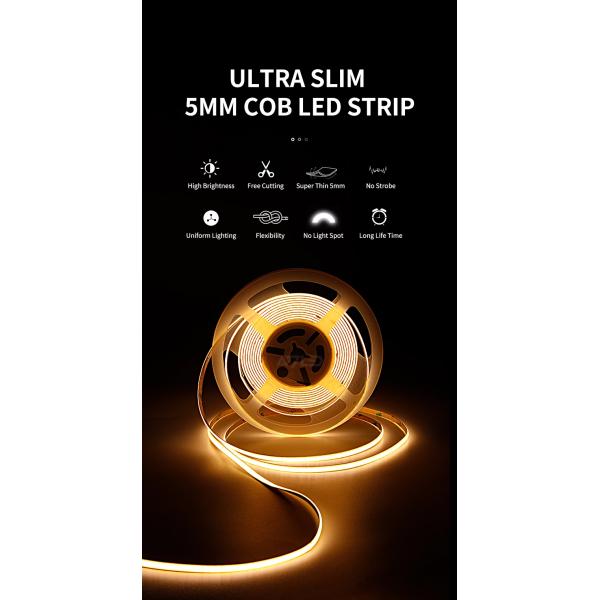 16.4 Ft Cuttable 504LEDS/M Dotless COB LED Strip Light For Cabinet Bookcase Counter Bedroom