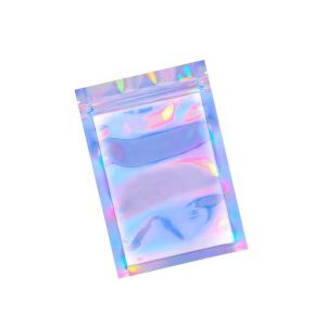 China LDPE Silver Foil Pouches PE Clear Holographic Zipper Pouch QS Food Grade on sale
