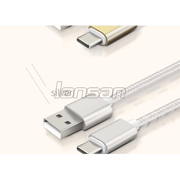 Aluminum Foil 2A Nylon Braided Type C USB Cable For Mobile Phone FCC Certificate