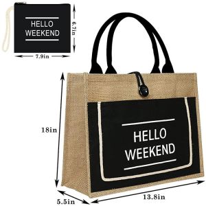 China Printed Shopping Jute Tote Bags Organic Burlap Beach Bag on sale