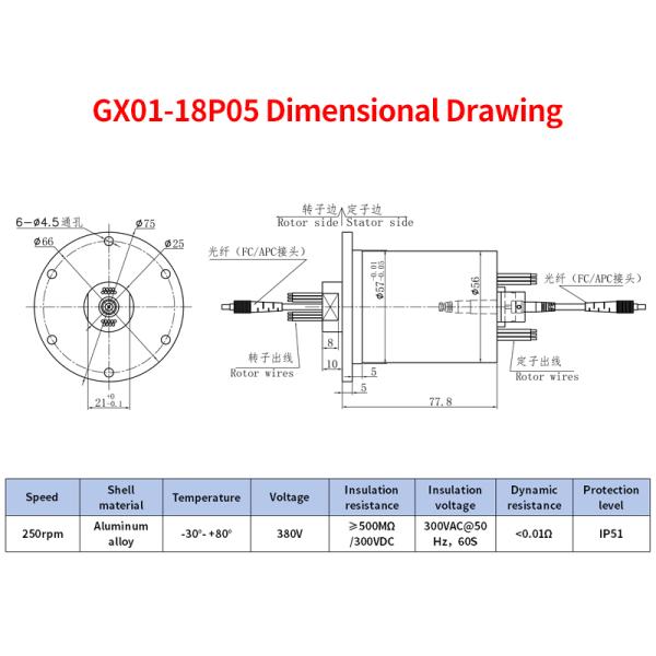 56mm OD fiber-optic electrical combination slip ring, operating wavelength 840