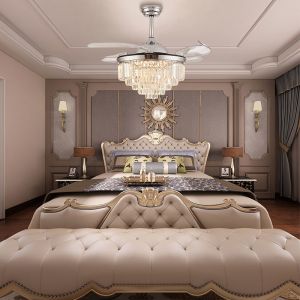 Crystal Folding Blades Ceiling Fan With Light And Remote Control