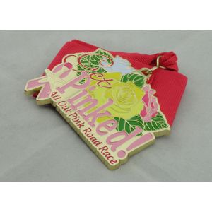 Pink Road Race Ribbon Medals 70mm Gold Plating With Soft Enamel