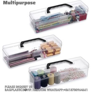 Long Plastic Pencil Box Portable Clear Home Utility Boxes With Handle Stationery