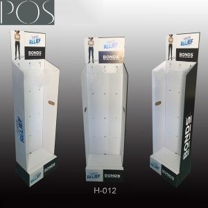 Corrugated retail hanging hook floor displays for socks