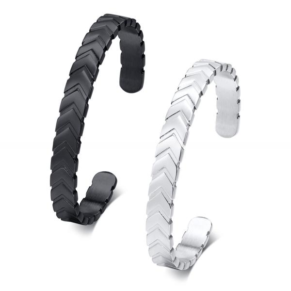 Stainless Steel Arrows Open Metal Cuff Bangle Silver or Black for Boys and Men