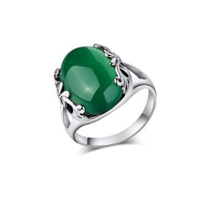 China Sterling 925  Silver Oval Green Agate  Ring Thai Vintage Jewelry Size (R111703) on sale
