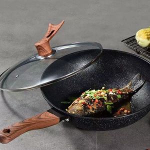 Hot Sale Black 32cm Flat Bottom Maifan Stone Skillet Cookware Cooking Non-stick