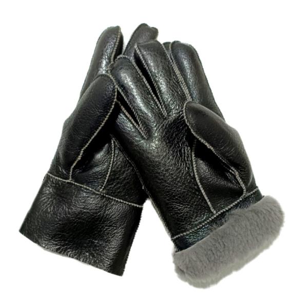 Buy Warm Black Mens Lambskin Gloves Solid Pattern Sheepskin at wholesale prices