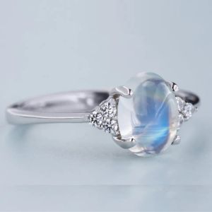 925 Sterling Silver Rainbow Jewelry Moonstone Blue Natural Moonstone Ring