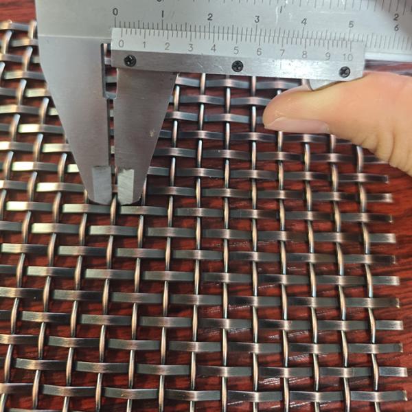 Decorative Antique Brass Copper Plated Stainless Steel Crimped Flat Wire Mesh Interior Grilles For Building Facade Partition Divider Curtain Wall