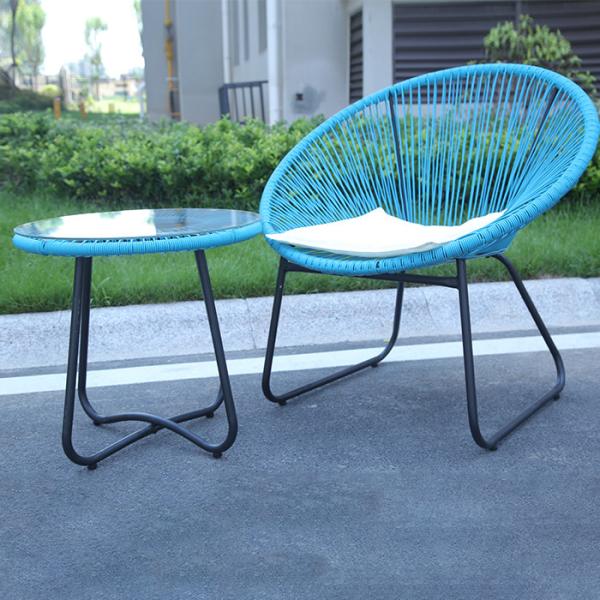 Outdoor PE Rattan Woven Coffee Table Chair Colorful Furniture Set Tempered Glass Tabletop