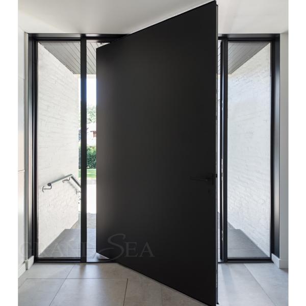 Buy Luxury Style Top Quality Black Color Bright Painting Side Glass Fixed Panel Front Pivot Door with Stainless Steel Handle at wholesale prices