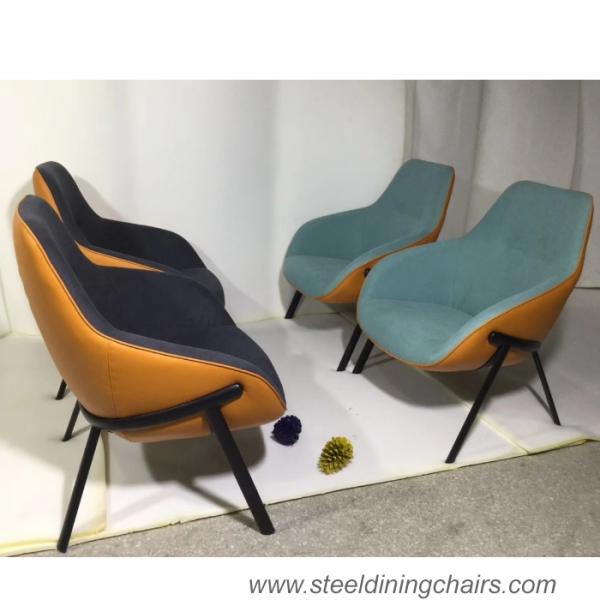 Upholstered Single Seater Blue Accent Armchair With Steel Frame