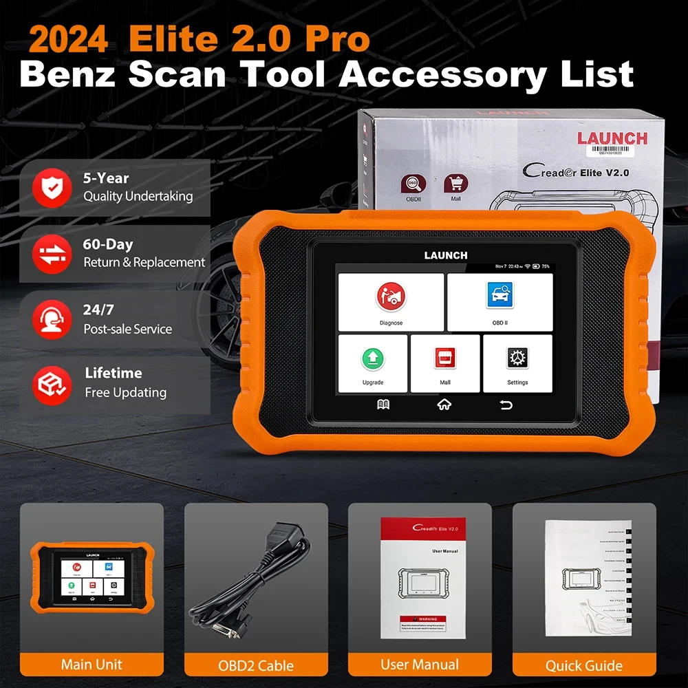 LAUNCH X431 Elite 2.0 Car Full System Diagnostic Tools Auto OBD OBD2 Scanner Active Test ECU Coding Multilingual Free Up