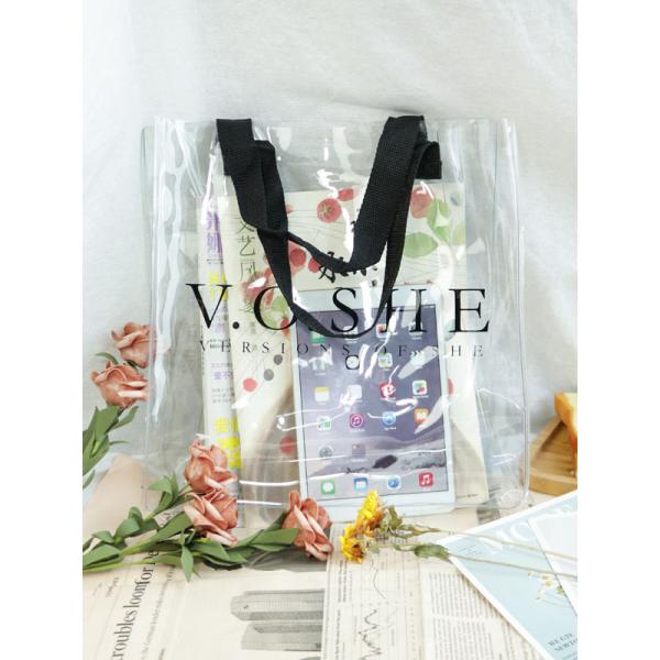 Waterproof PVC Tote Bag , 30*35*12cm PVC Gift Bag With Logo / Black Handle