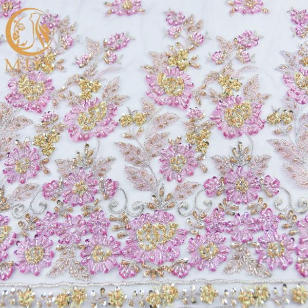 Buy Latest Sequin Lace Fabric Embroidery French Beaded 135cm Width For Party at wholesale prices