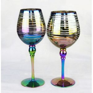 Laser Circles Pattern Iridescent Crystal Wine Glass With Pearl Stem