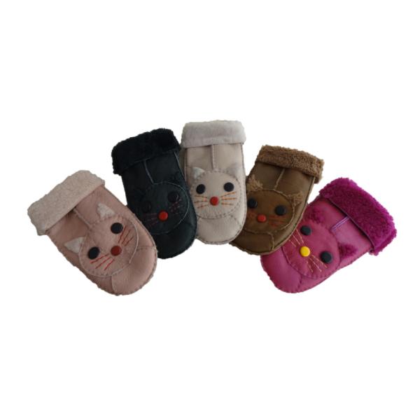 Fashion Cute Sheepskin Girls Leather Gloves , Womens Winter Mittens Classic Style