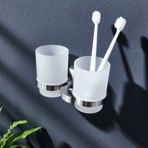 Double Toothbrush Bathroom Tumbler Holders Glass Polished Satin