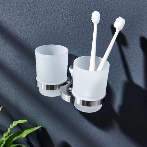 Buy Double Toothbrush Bathroom Tumbler Holders Glass Polished Satin at wholesale prices