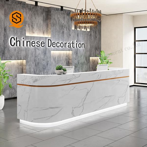 Custom Unique Design Office Marble Front Counter White Artificial Stone