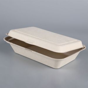 9 inches disposable rectangular Sugarcane/Bagasse fiber paper clamshell food
