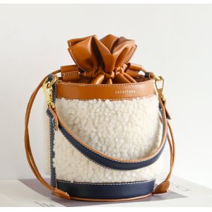 15cm One Strap Bucket Bag Lamb Wool Drawstring Messenger Bag