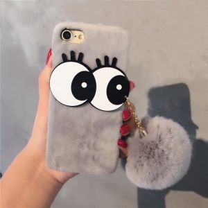 Plush+PC DIY Big Eyes Seto Rabbit Hairball Strap Fluff Back Cover Cell Phone