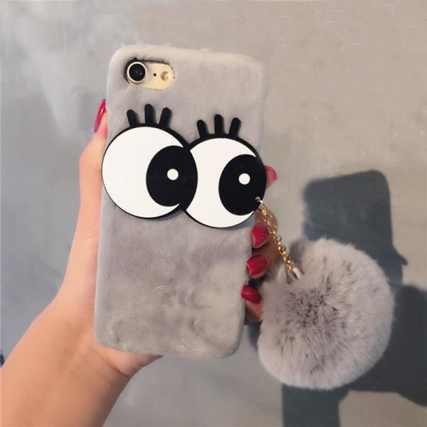 Plush+PC DIY Big Eyes Seto Rabbit Hairball Strap Fluff Back Cover Cell Phone
