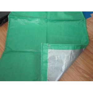 Quality green and silver laminated tarps with rope reinforced for sale