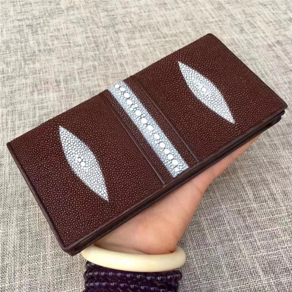 Unisex Style Authentic Real Stingray Skin Women Long Wallet Female Purple Thin Clutch Bag Genuine Leather Card Purse