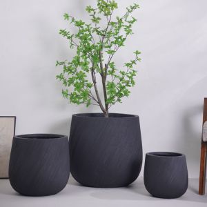 Diagonal Lines Pattern Neutral Beige Round Fiber Clay Planter Weatherproof