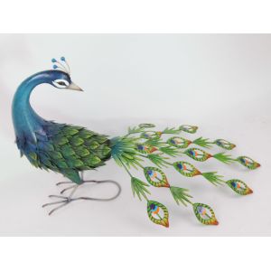 Iron Peacock Multicolor Weatherproof Animal Garden Figurines for Your Outdoor