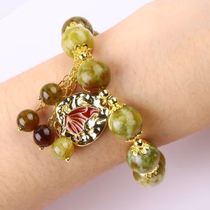 Handmade Gemstone Beaded Bracelet Natural Yellow Dragon Blood Stone Adjustable