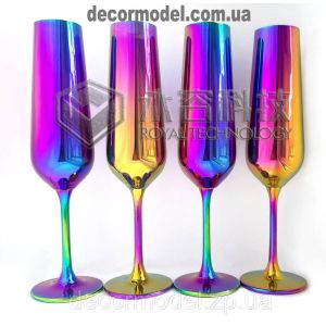 PVD glass goblets transparent silver, transparent gold, transparent rainbow