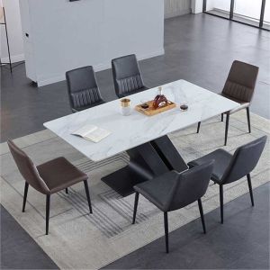 Dining Room Sets 6 Chairs With Z Metal Legs Stone Top Tables For Sale