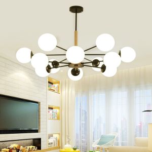 Modern wooden chandelier with white glass bubbles replica chandelier(WH-MI-248)