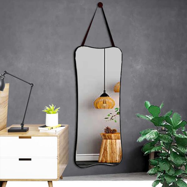 Stylish Bathroom Design with Large Framed Black Aluminum Wall Mirror and Gold Frame