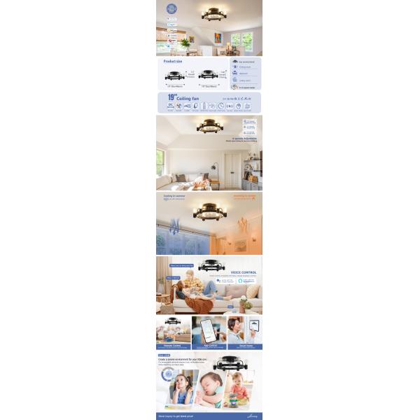 1stshine Ceiling Fan Light CE Elegant Black Flush Mounted Lighting Solutions Service