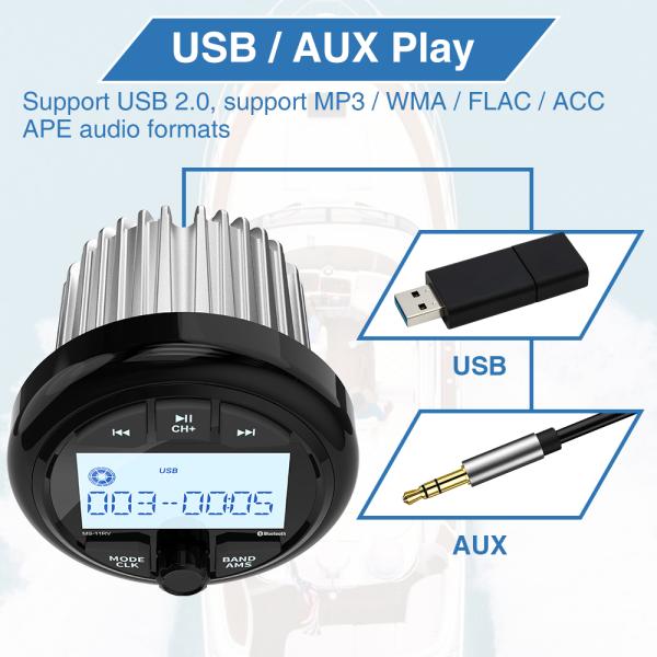 Bluetooth Marine Radio Waterproof Boat Audio Receiver Digital Player With FM AM Radio