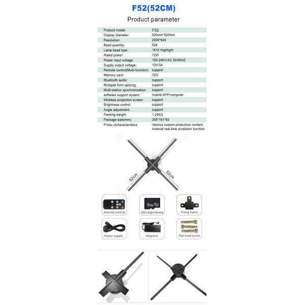 Advertising Strategy With 52cm Hologram Fan 512P Resolution And 4 Blades