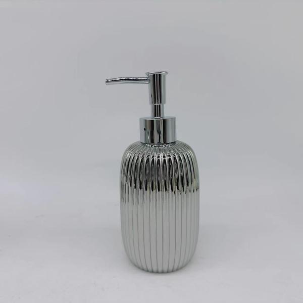 Chrome glass bathroom accessories round shape with vertical stripe soap dish holder hand wash dispenser bath soap dispenser