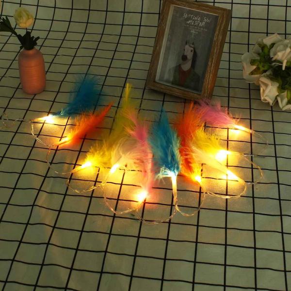 Christmas Festival Led String Light Colorful Artificial Feather Wedding Hanging Light Battery Powered Wall Party Holiday